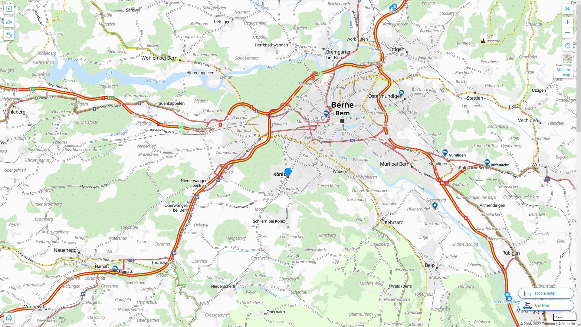 koniz Highway and Road Map
